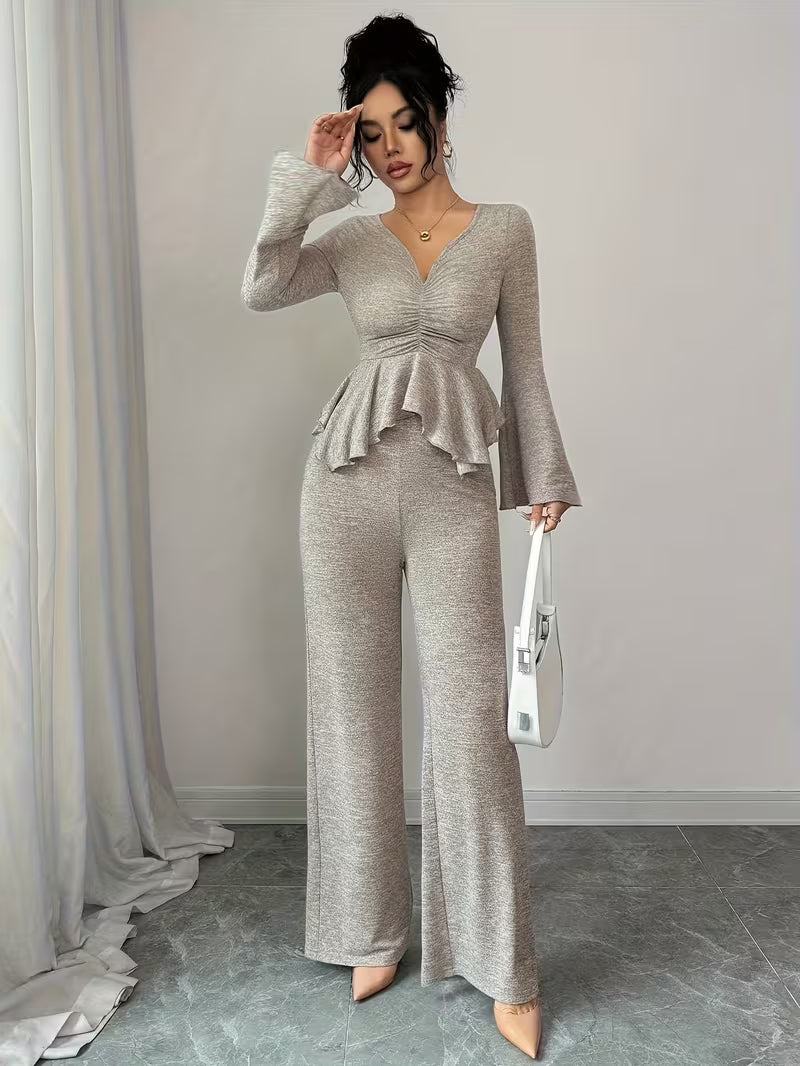 Aria Peplum-Set – Raffungstop & Weite Hose
