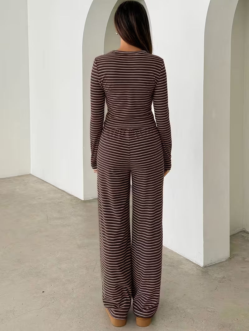 Mila Striped Lounge Set – Cropped Top & Wide-Leg Pants