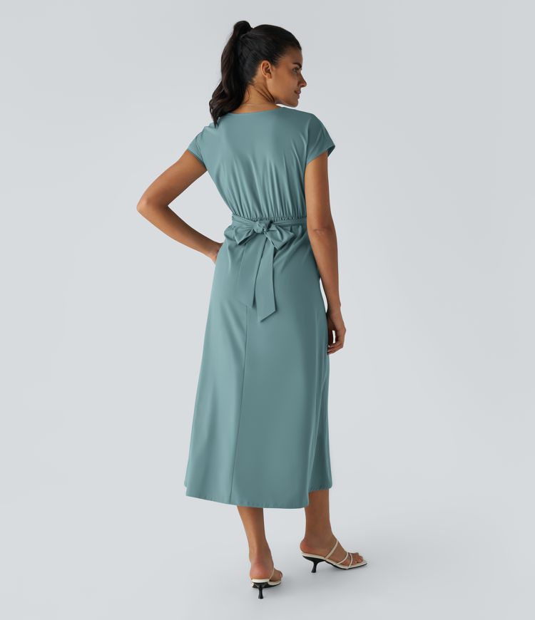 Elara Wickelkleid – Elegantes Midi mit V-Ausschnitt & Hoher Taille