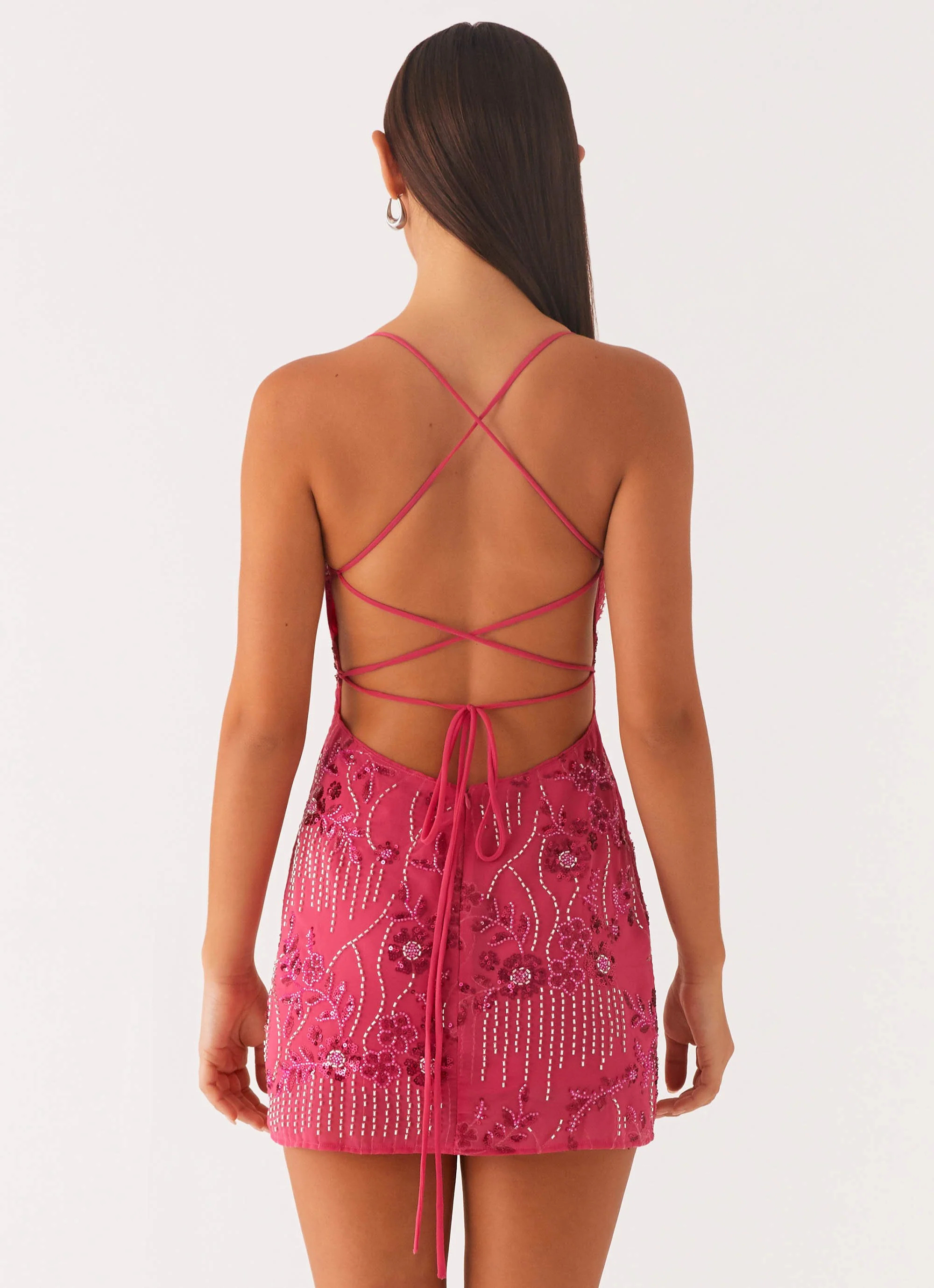 Cami | Schimmerndes Blumengesticktes Pailletten Minikleid