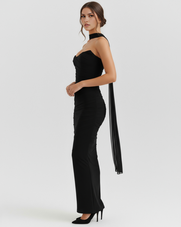 MALARA – Sculpted Korsett MAXI-KLEID mit Nackendetail