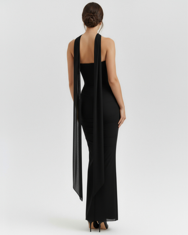 MALARA – Sculpted Korsett MAXI-KLEID mit Nackendetail
