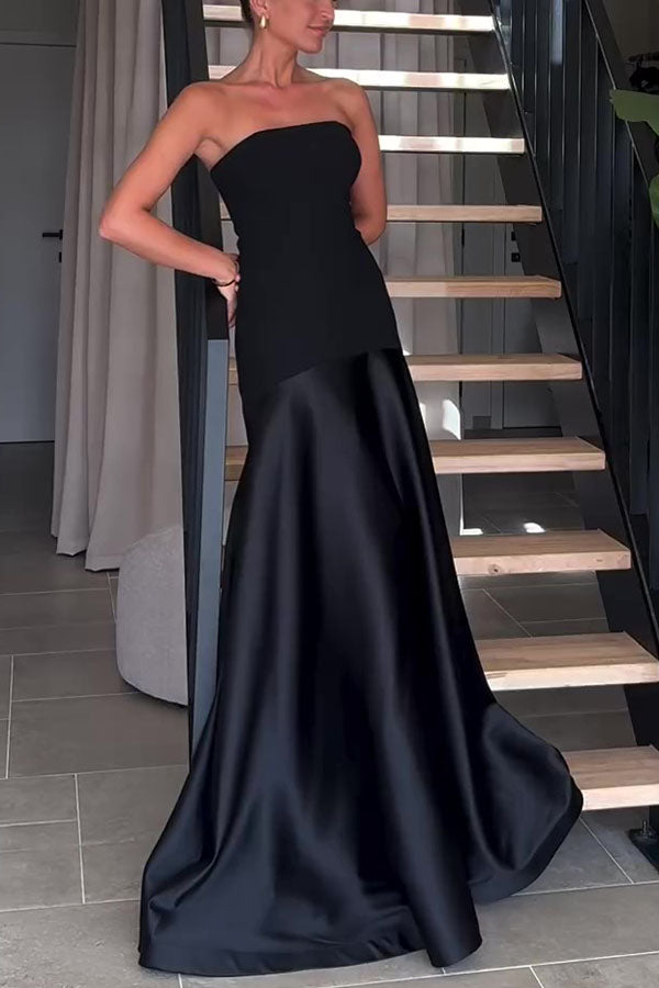 Luxe Satin Glow Strapless Maxi Kleid