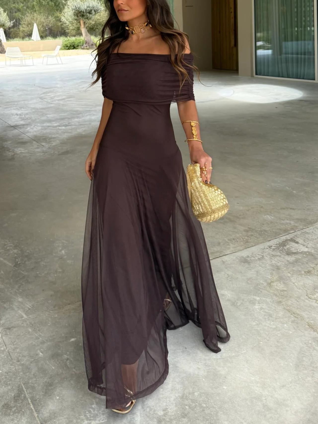 Alma Off-Shoulder Chiffon Maxi Kleid