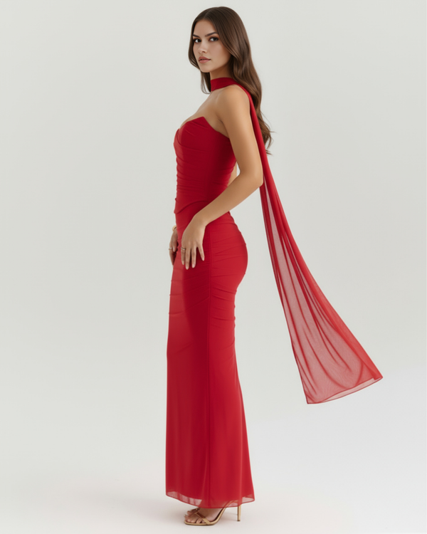 MALARA – Sculpted Korsett MAXI-KLEID mit Nackendetail