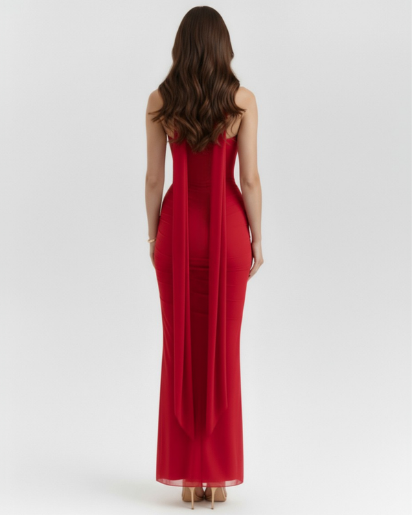 MALARA – Sculpted Korsett MAXI-KLEID mit Nackendetail