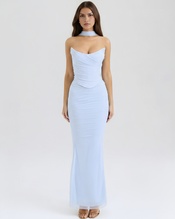MALARA – Sculpted Korsett MAXI-KLEID mit Nackendetail