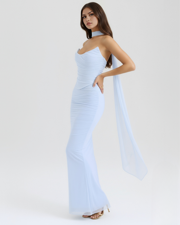 MALARA – Sculpted Korsett MAXI-KLEID mit Nackendetail