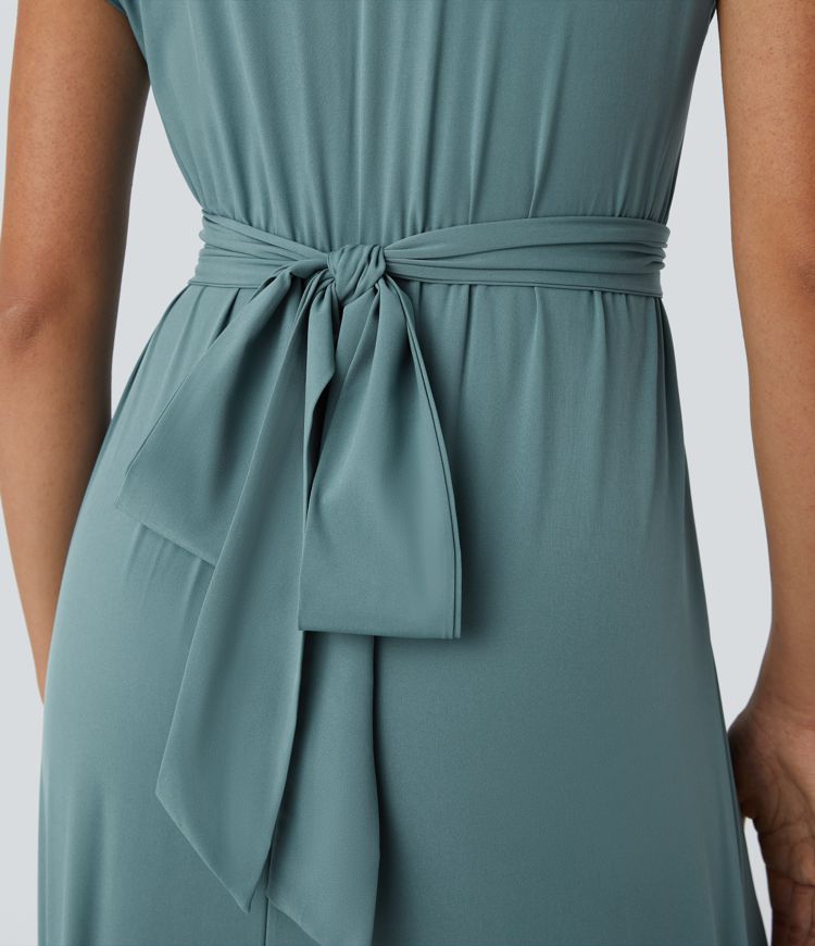 Elara Wickelkleid – Elegantes Midi mit V-Ausschnitt & Hoher Taille