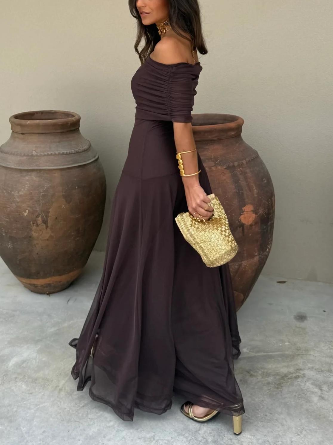 Alma Off-Shoulder Chiffon Maxi Kleid