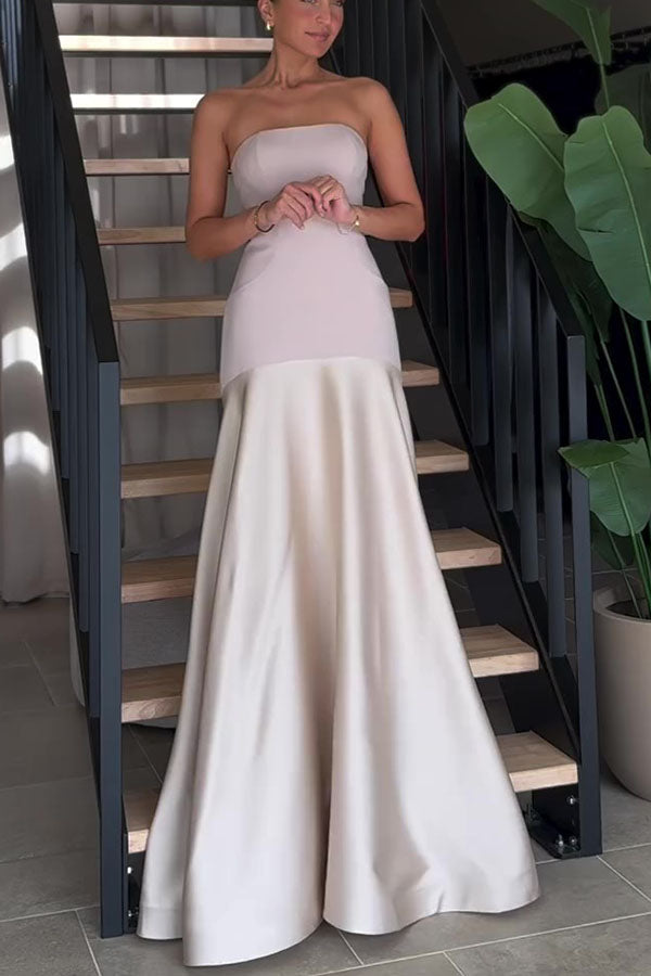 Luxe Satin Glow Strapless Maxi Kleid