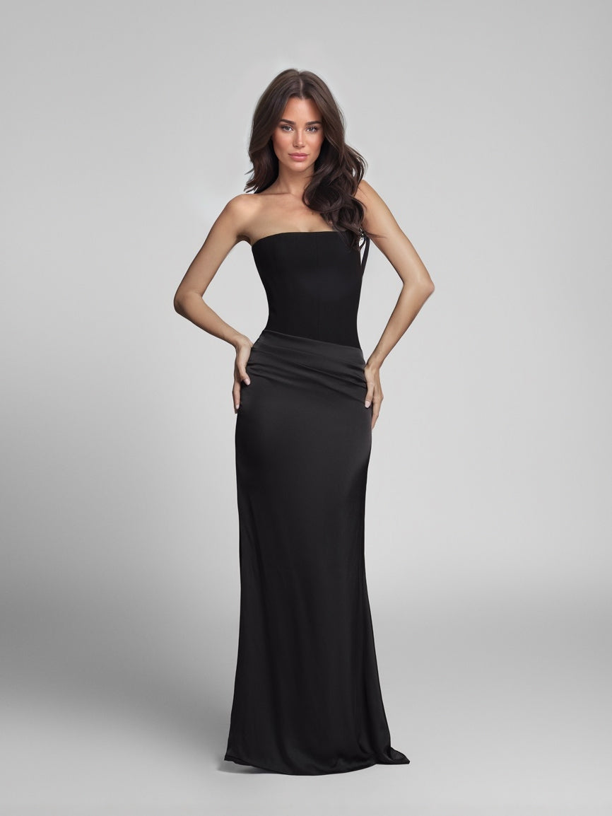 Aurielle Satin Glanz Strapless Maxi-Kleid