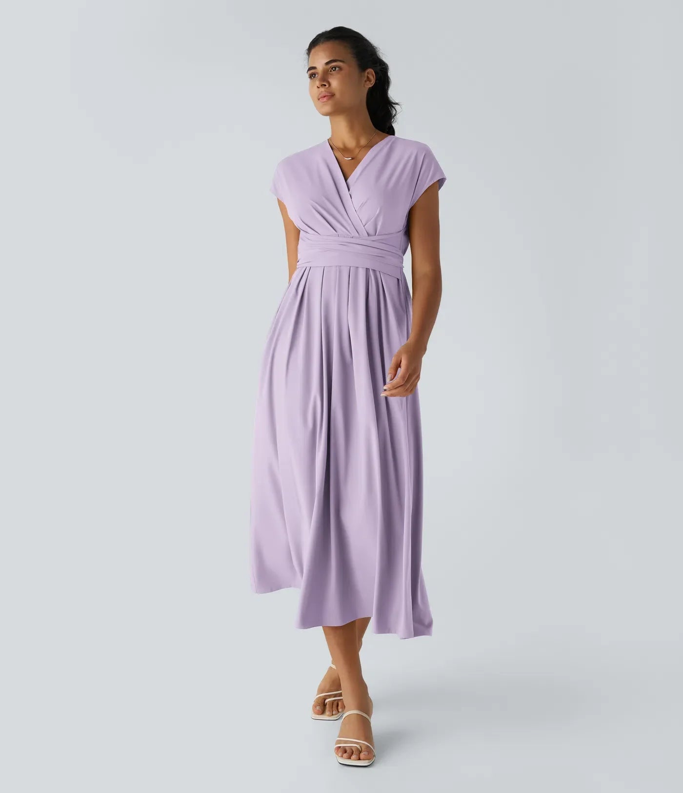 Elara Wickelkleid – Elegantes Midi mit V-Ausschnitt & Hoher Taille
