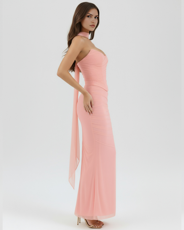MALARA – Sculpted Korsett MAXI-KLEID mit Nackendetail