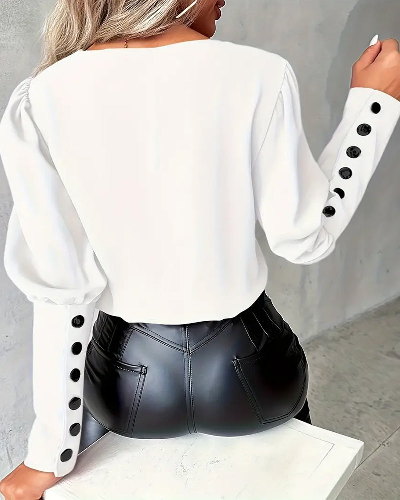 Vera Kontrast V-Ausschnitt Bluse