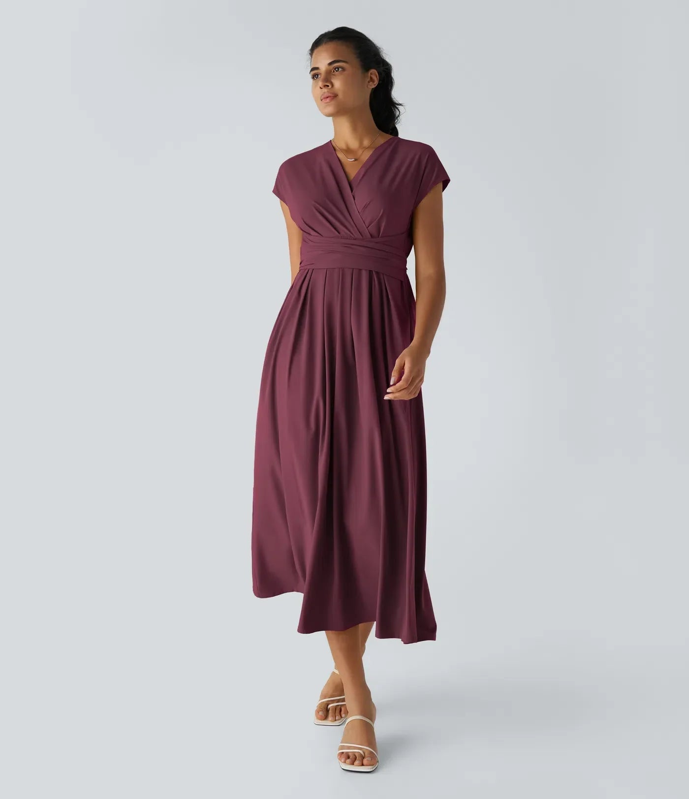 Elara Wickelkleid – Elegantes Midi mit V-Ausschnitt & Hoher Taille