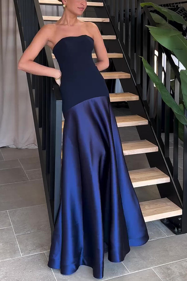 Luxe Satin Glow Strapless Maxi Kleid