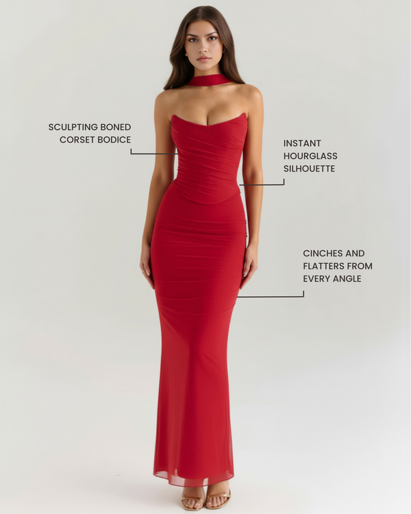 MALARA – Sculpted Korsett MAXI-KLEID mit Nackendetail