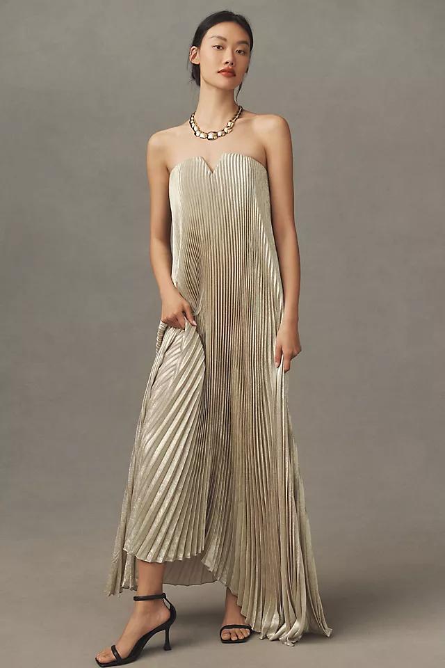 Celestia Strapless Plissiertes Abendkleid – Goldene Eleganz