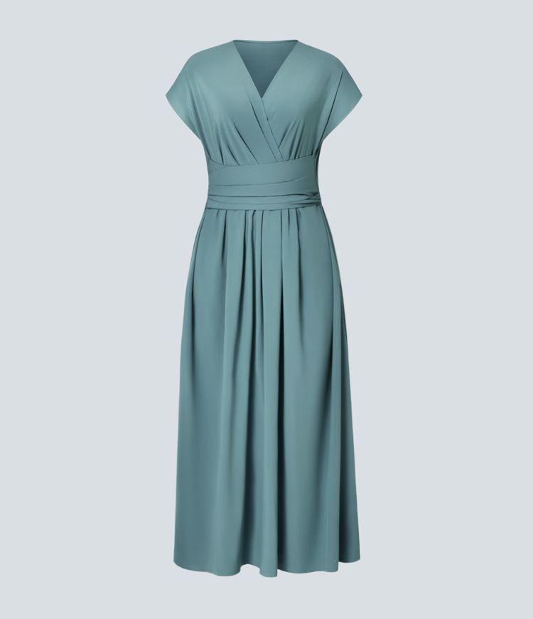 Elara Wickelkleid – Elegantes Midi mit V-Ausschnitt & Hoher Taille