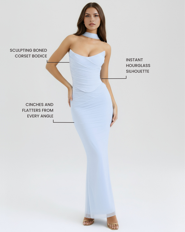 MALARA – Sculpted Korsett MAXI-KLEID mit Nackendetail
