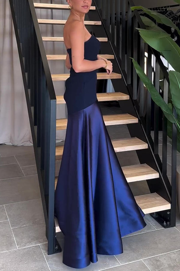Luxe Satin Glow Strapless Maxi Kleid