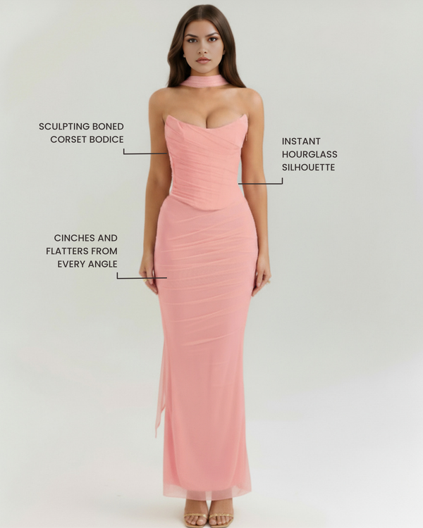MALARA – Sculpted Korsett MAXI-KLEID mit Nackendetail