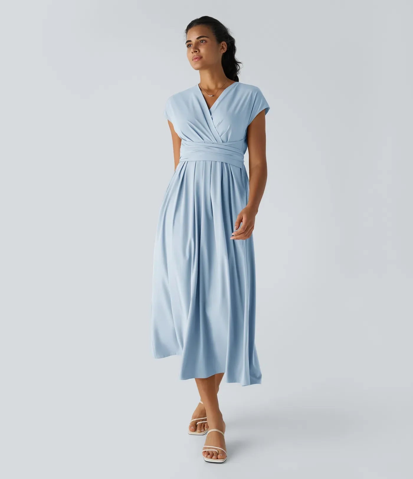 Elara Wickelkleid – Elegantes Midi mit V-Ausschnitt & Hoher Taille