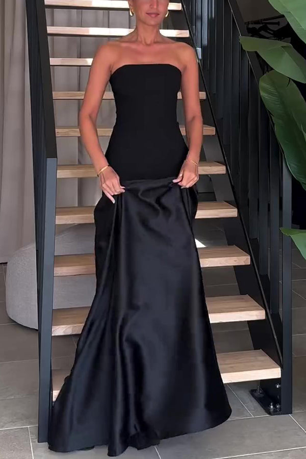 Luxe Satin Glow Strapless Maxi Kleid