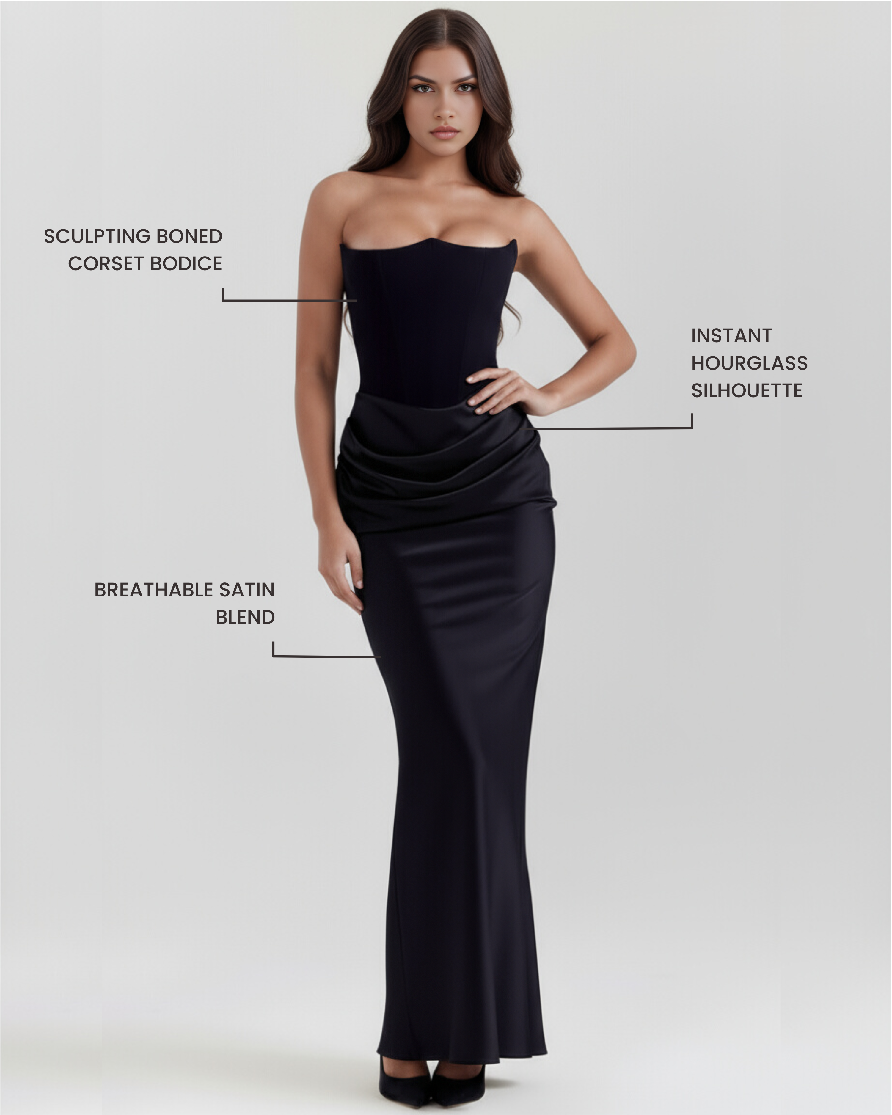 LYRA – SCULPTED STRAPLESS CORSET MAXI DRESS