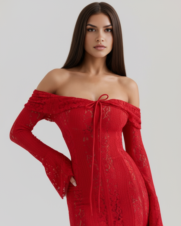 ELARIS – Off-Shoulder Spitzen MAXI-KLEID