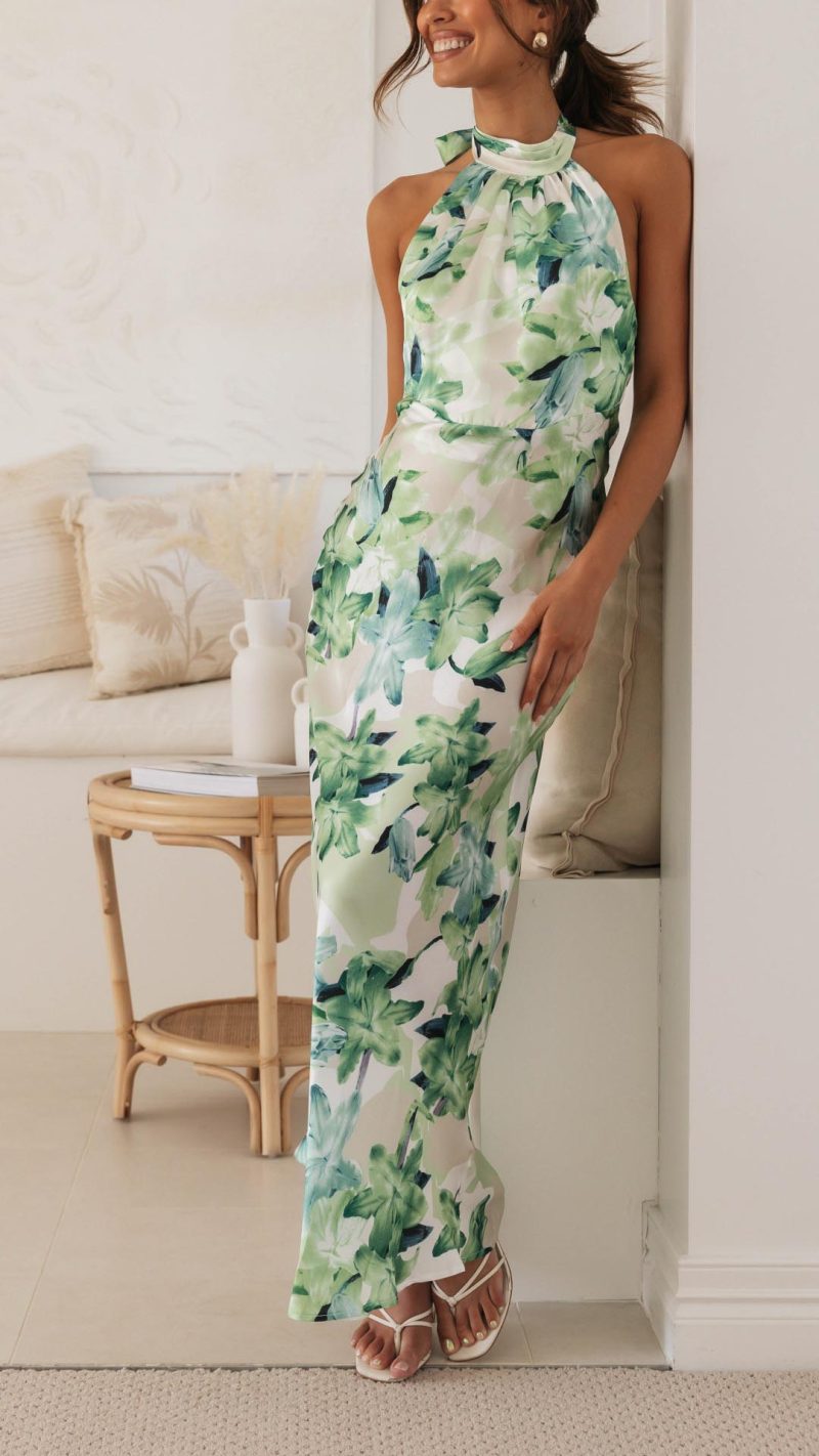 Ember | Damen Blumenkleid mit Halter und offenem Rücken