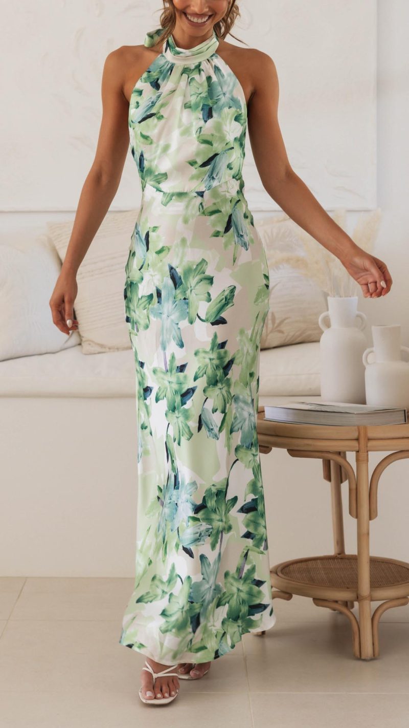Ember | Damen Blumenkleid mit Halter und offenem Rücken