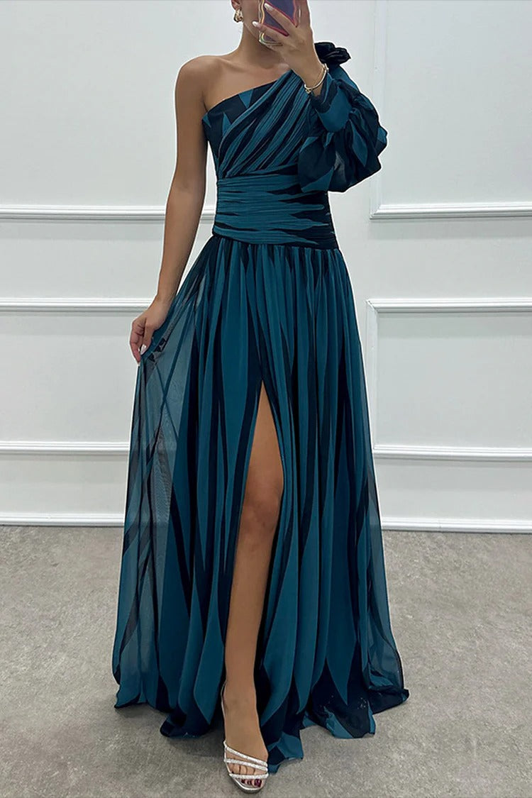 Astra Noir Pleated Maxi Gown