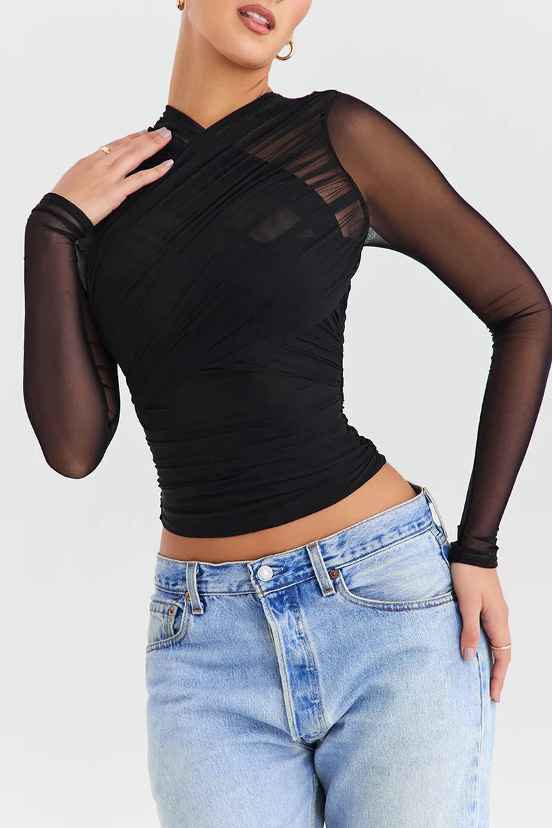 Althira | Transparente Mesh Langarm-Eleganz Oberteil