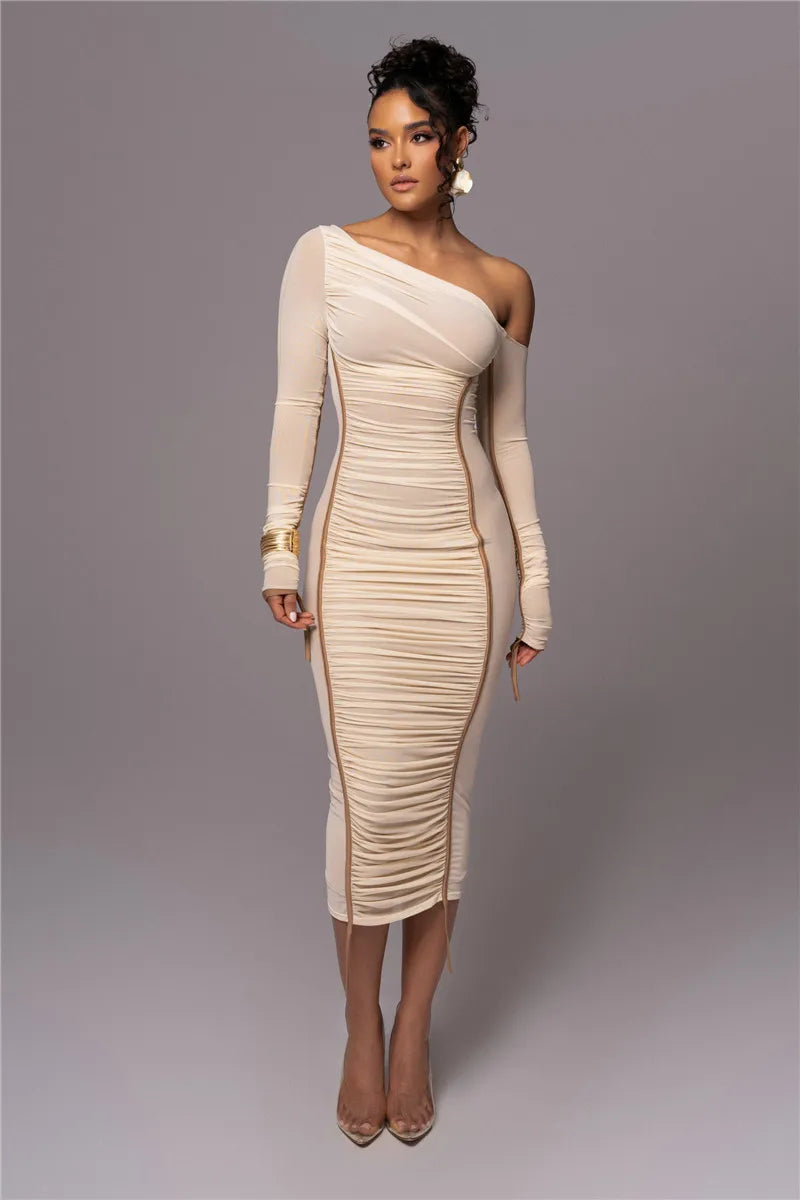 Olyssia | Netz Raffung Eleganz Midi Kleid