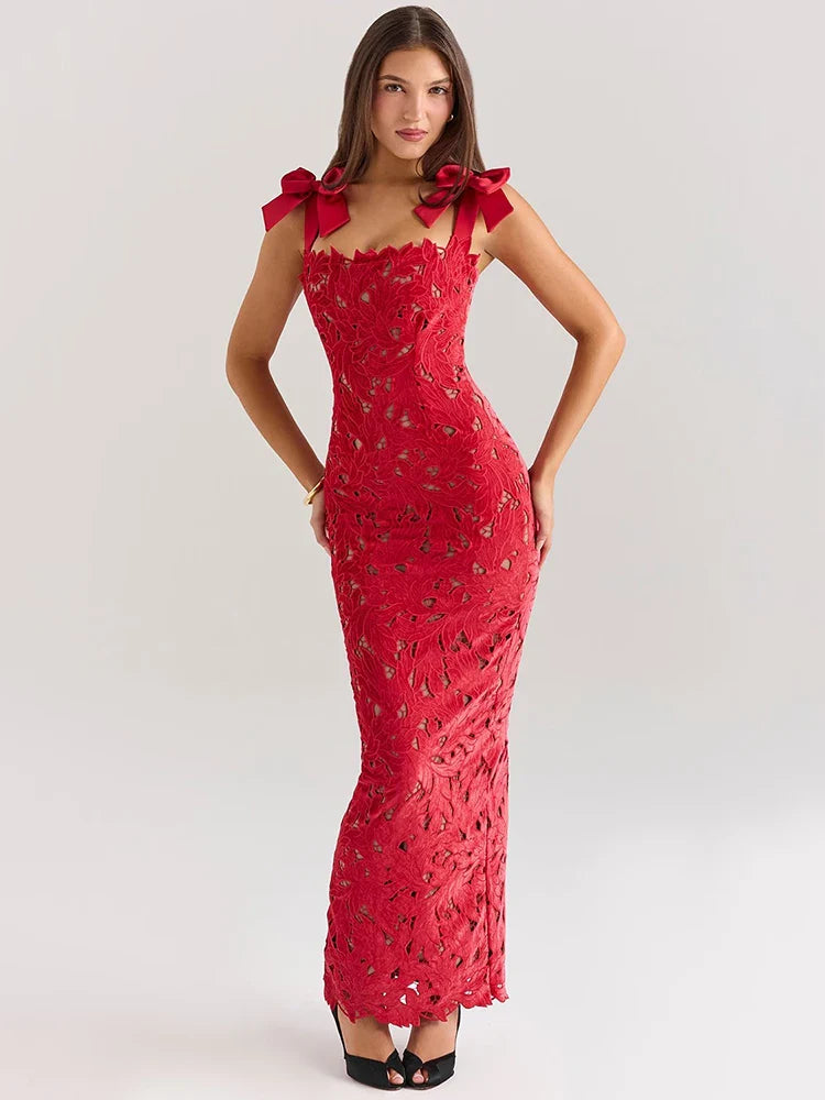 Ismara | Schleifen Spitzen Eleganz Maxikleid
