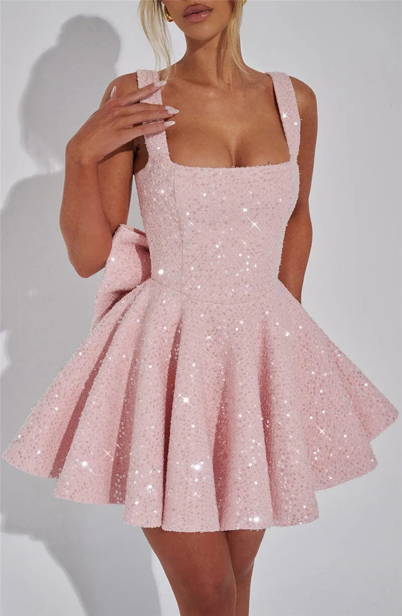 Novaria | Pailletten Schleife A-Linie Mini Kleid