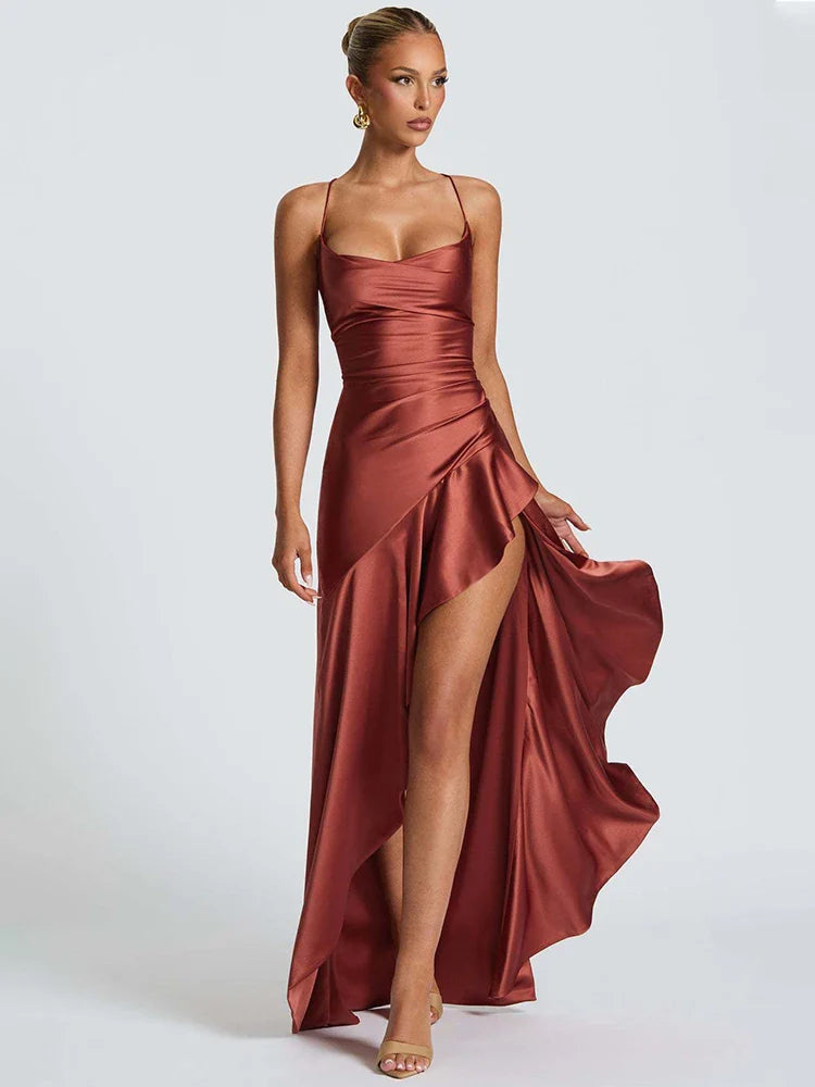 Selestia | Mitternachts-Satin Maxi-Kleid