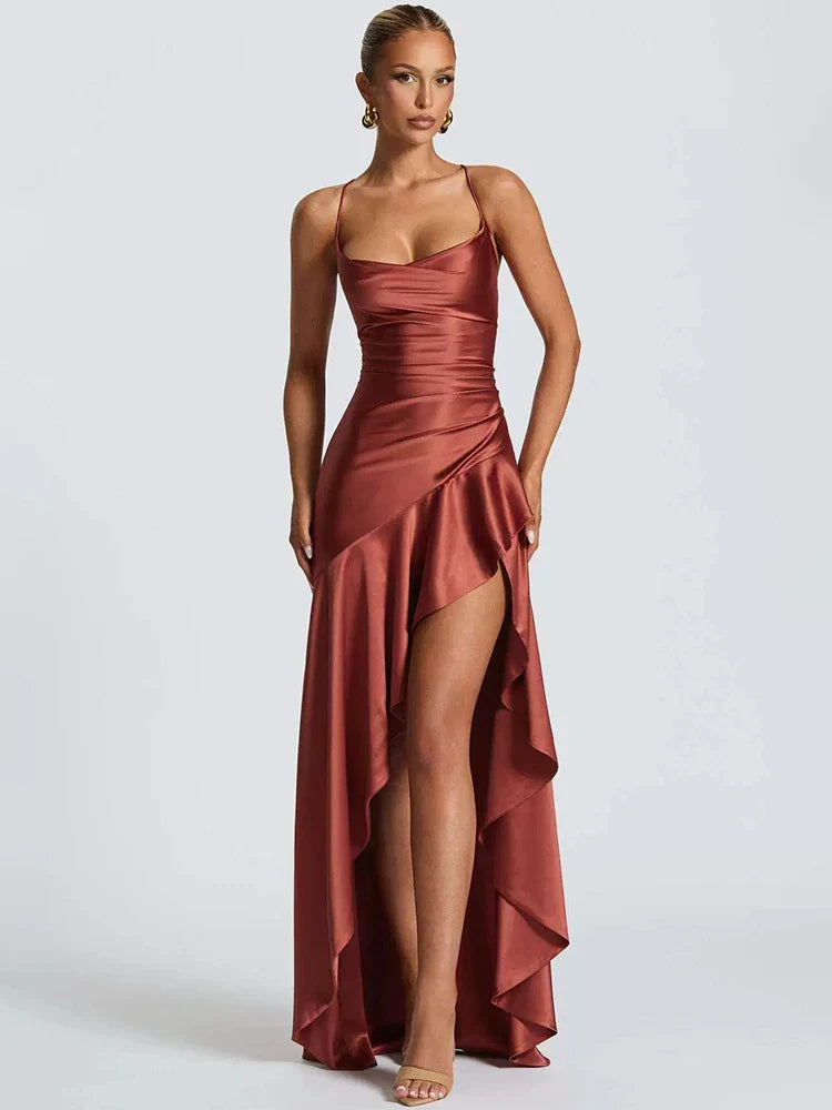 Selestia | Mitternachts-Satin Maxi-Kleid