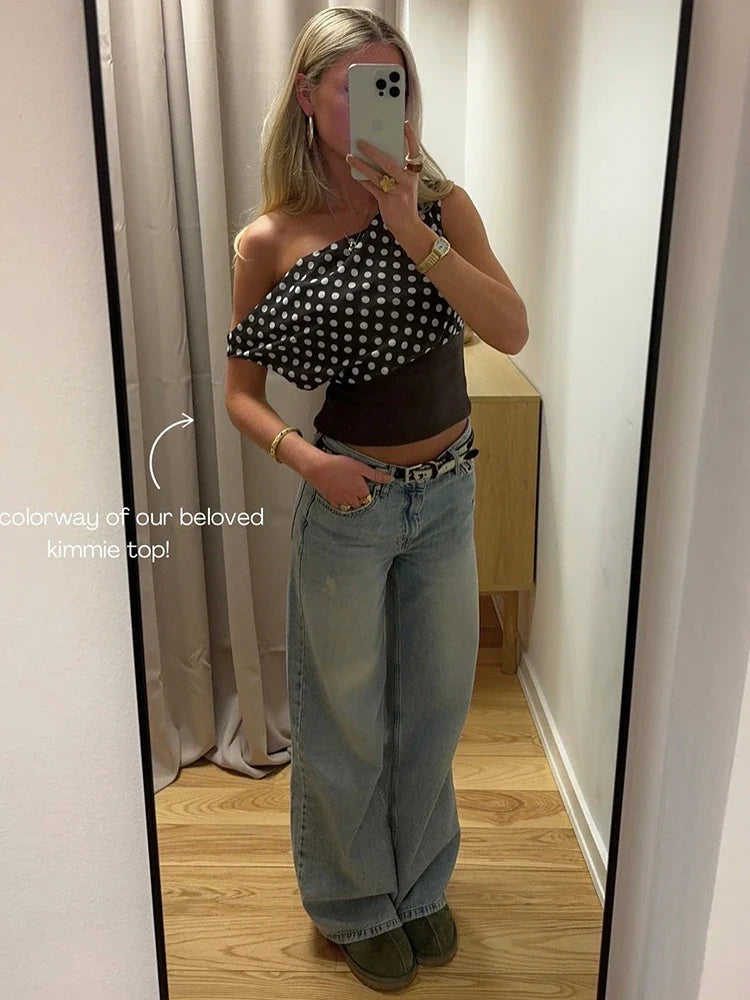 Serenara | Stilvolles Off-Shoulder Polka Dot Crop Top