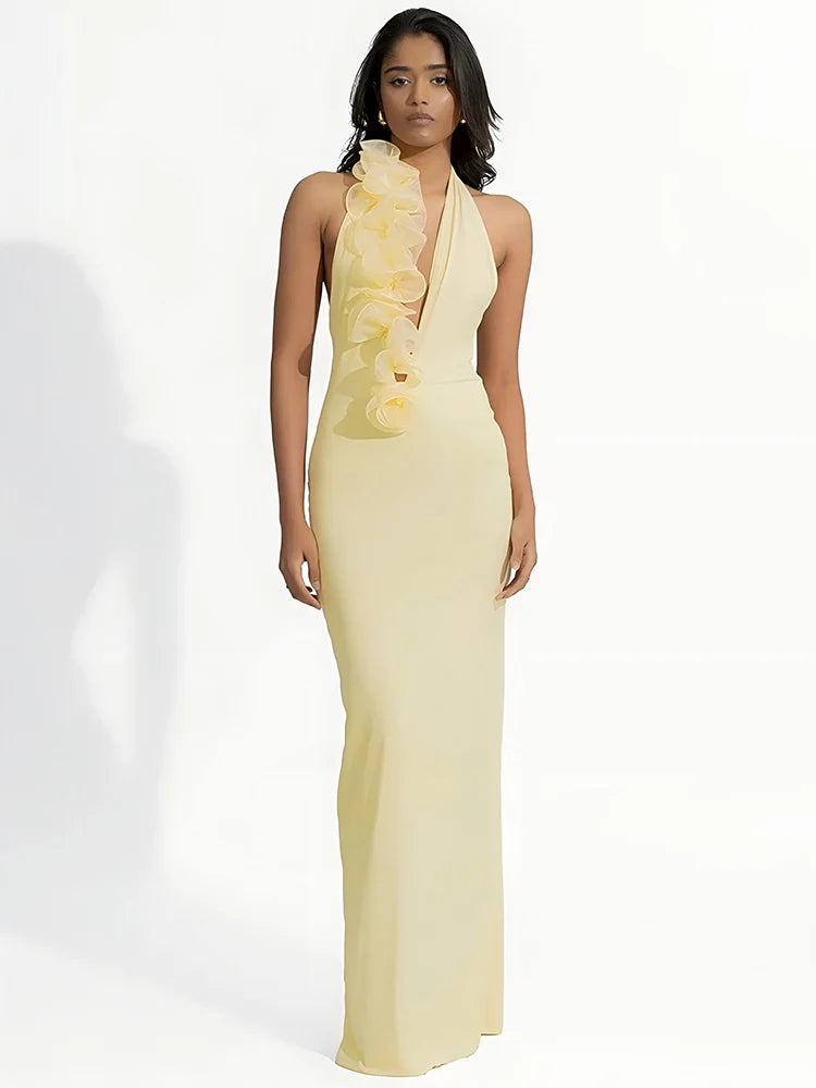 Maravelle | Florales Halter Maxi-Kleid