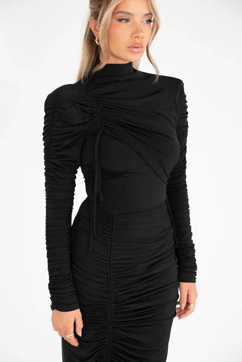 Marcella | Raffung Rollkragen Maxi-Kleid