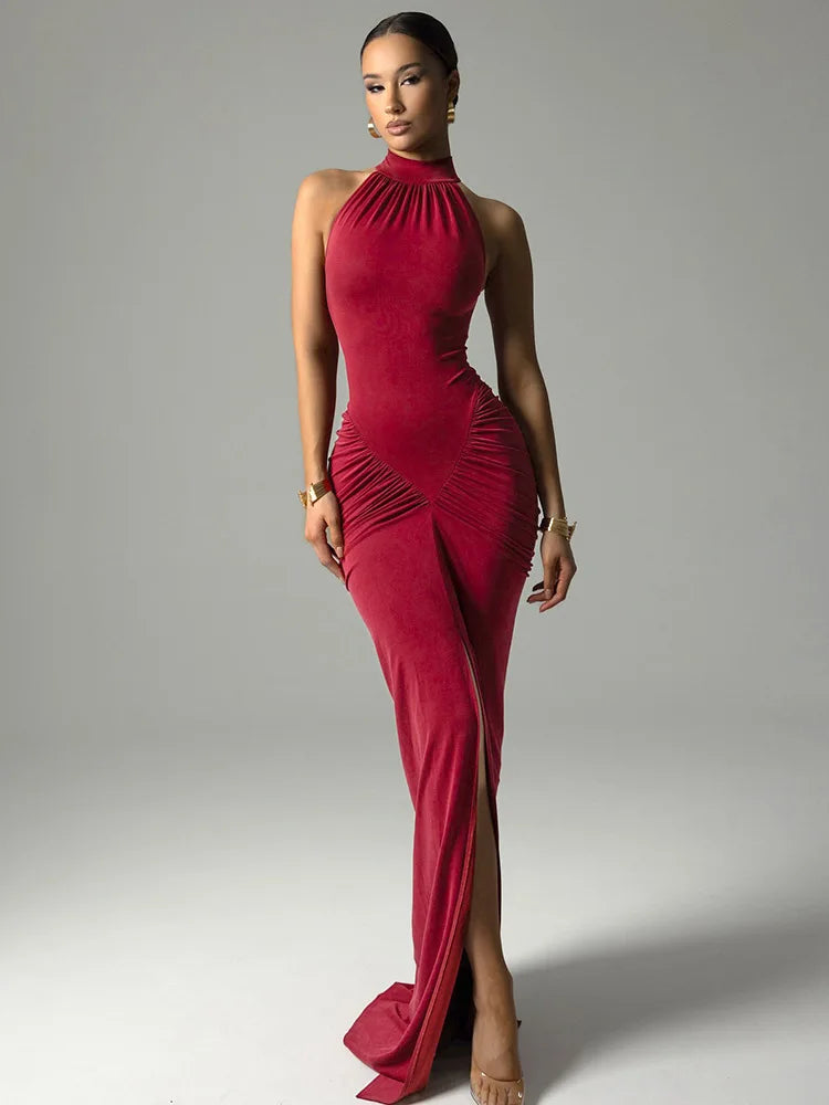 Ondinae | Halter Gespaltenes Eleganz Maxikleid