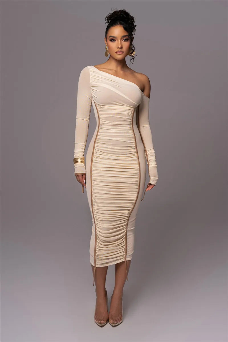 Olyssia | Netz Raffung Eleganz Midi Kleid