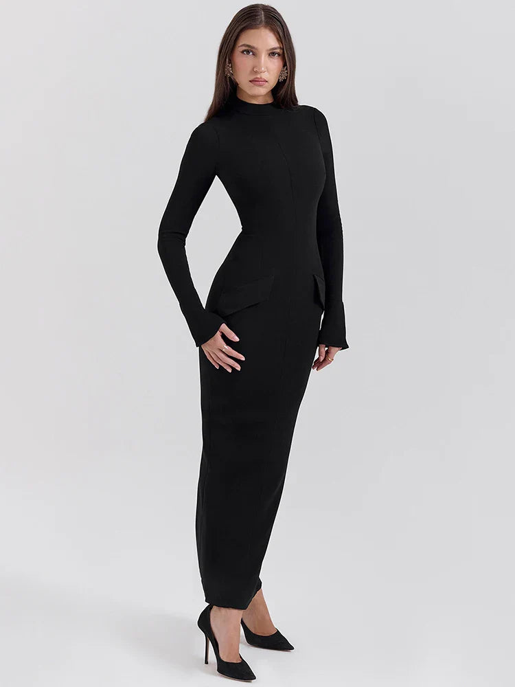 Elsinya | Langärmliges Skulptur-Eleganz Maxi-Kleid