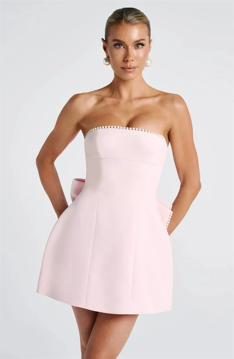 Veyra | Strapless Perlen Eleganz Mini Kleid