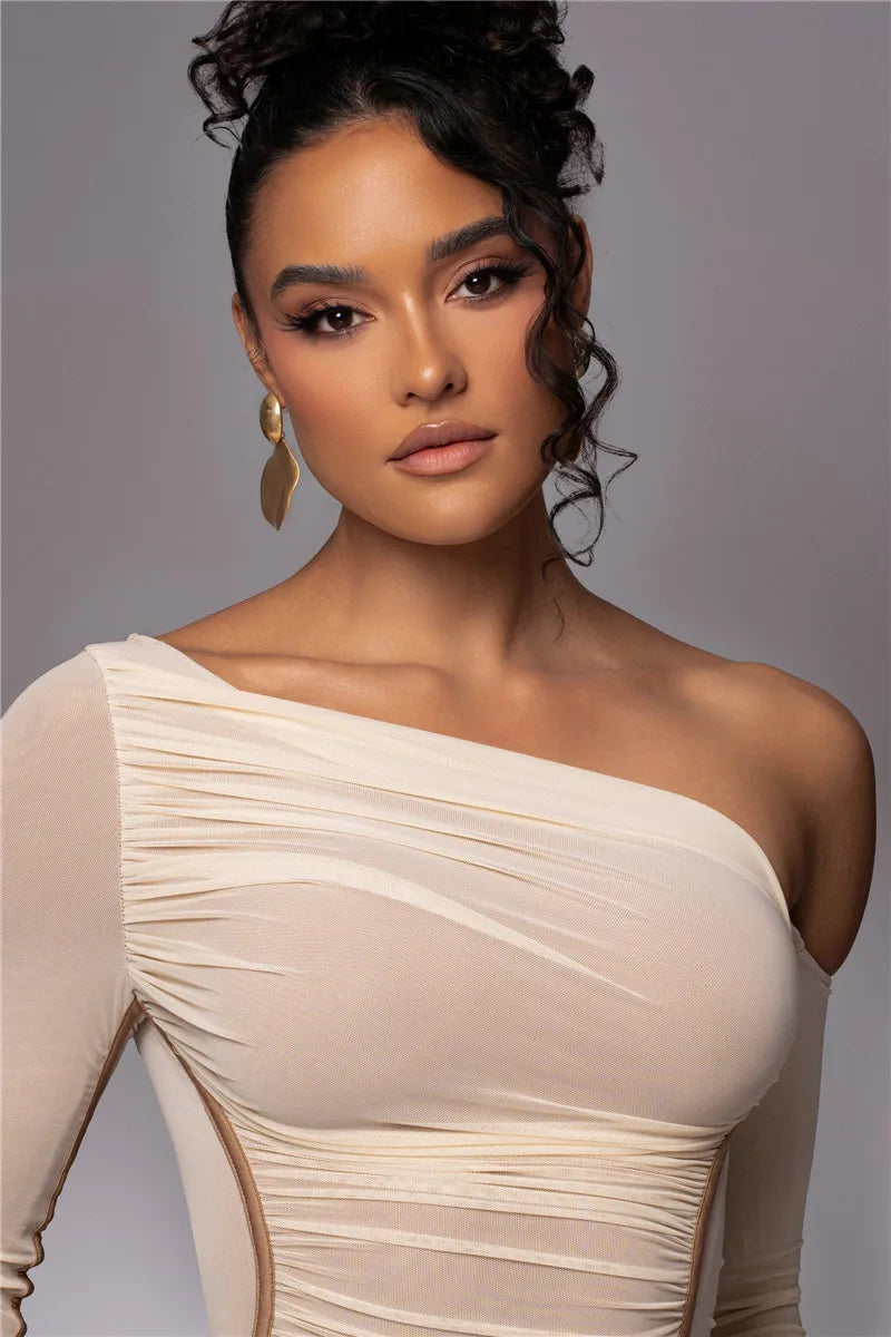 Olyssia | Netz Raffung Eleganz Midi Kleid