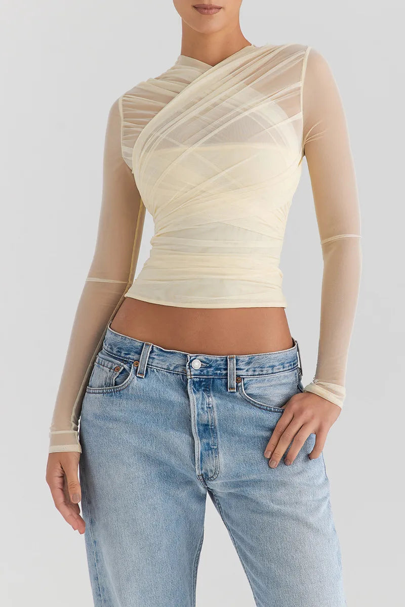 Althira | Transparente Mesh Langarm-Eleganz Oberteil