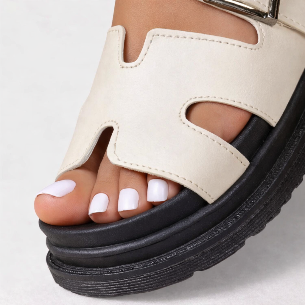 Ladies Comfortable Slip-On Sandals - Thick Sole Adjustable Summer Shoes